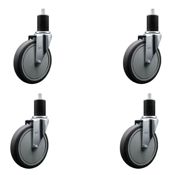 6'' Thermoplastic Rubber Wheel Swivel 1-3/4'' Expanding Stem Caster Set, 4PK